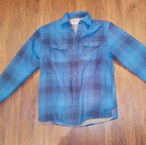 Mens Wrangler Fleece Lined Button Up Long Sleeve Blue Flannel Size Small